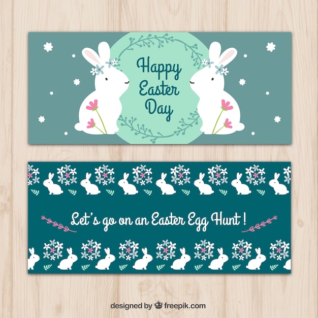 Free vector happy easter decorative banners with bunny