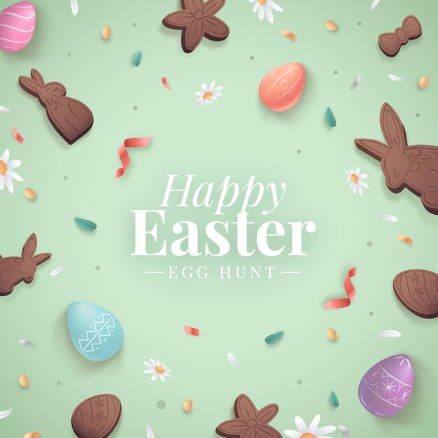 Happy easter egg hunt flat design