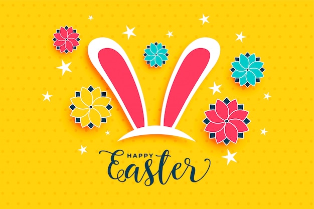 Free vector happy easter flower and rabbit ears background