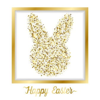 Поздравительная открытка счастливой пасхи с объектами золотого блеска шаблон поздравительной открытки с золотым кроликом