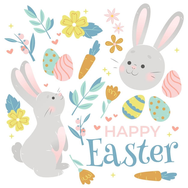 Happy easter greeting with drawn elements