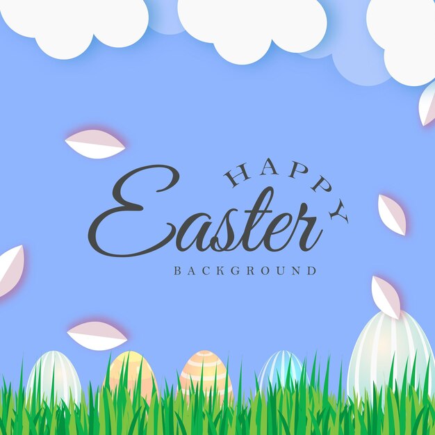 Happy easter greetings white brown colourful eggs blue background banner