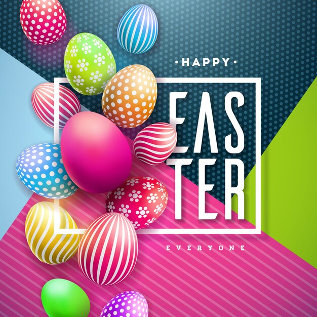 Happy Easter Illustration with Colorful Painted Egg