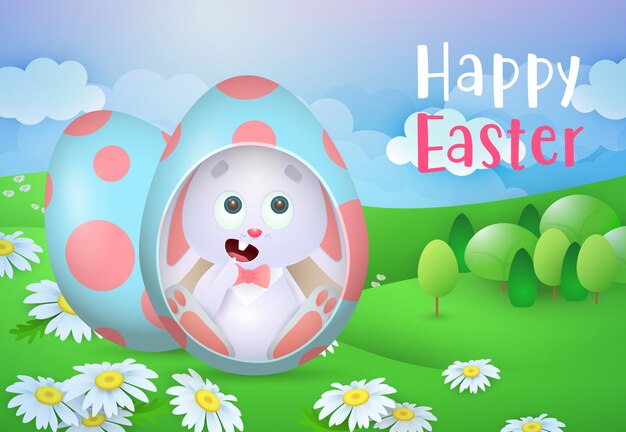 계란에 귀여운 토끼와 함께 행복 한 부활절 글자