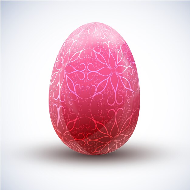 Happy easter pink egg with beautiful ornament icon on light surface realistic vector illustration