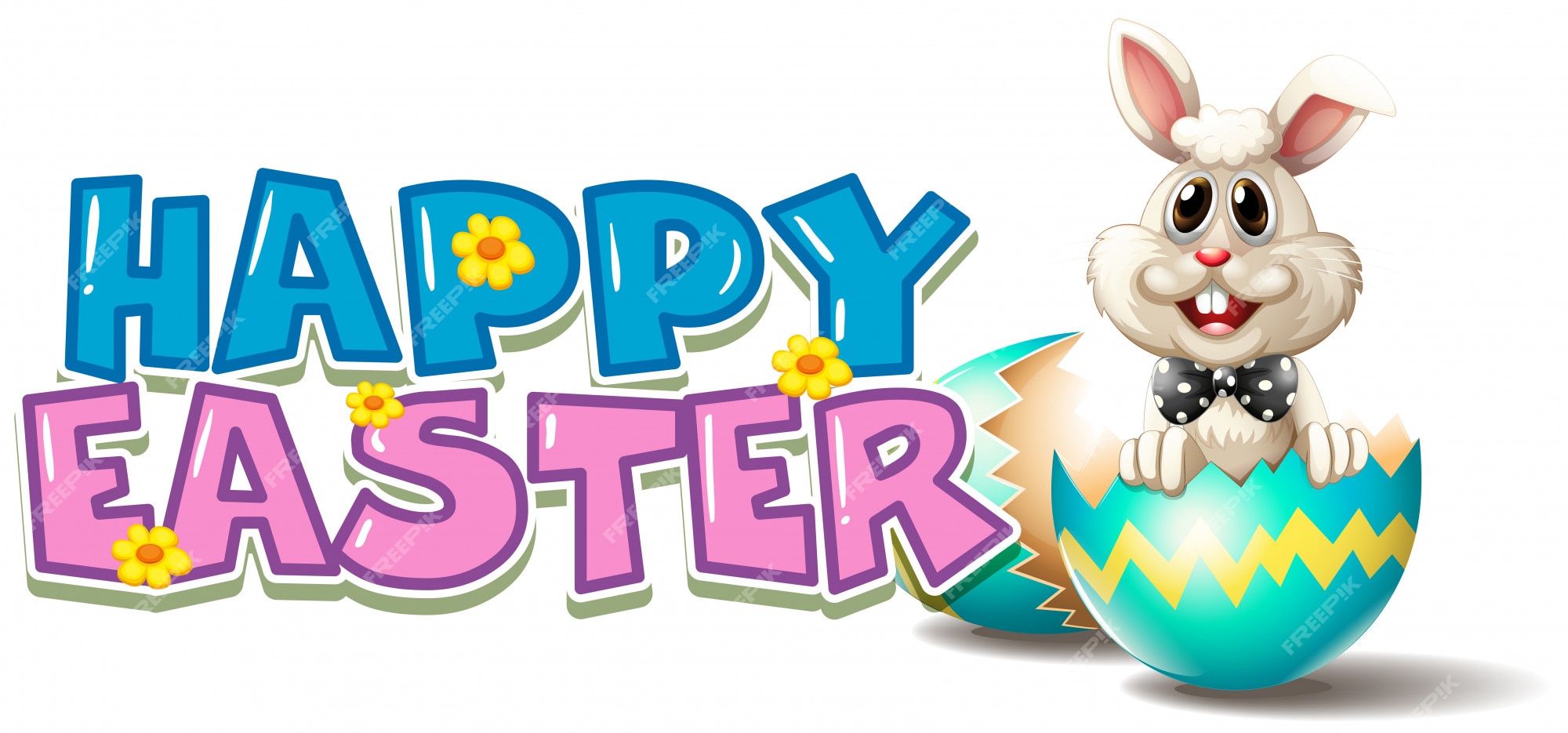 Free Vector | Happy easter poster with bunny in blue egg