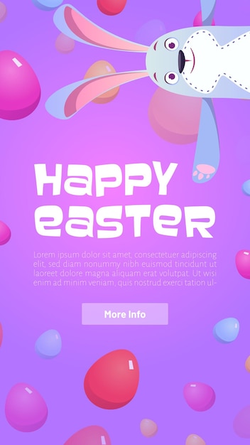 Free vector happy easter poster with eggs and cute bunny