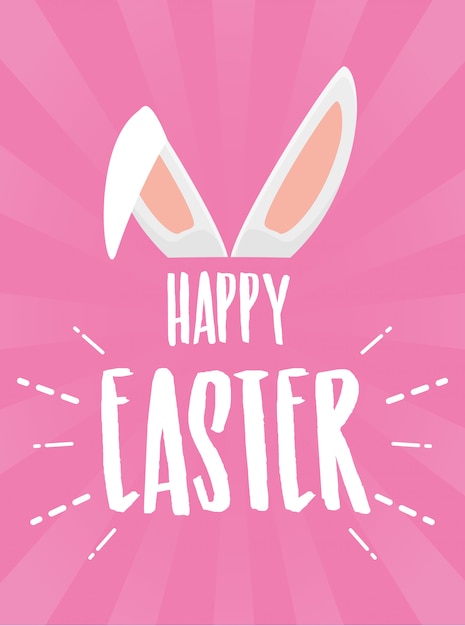 Happy easter poster with rabbit ears on pink greeting card