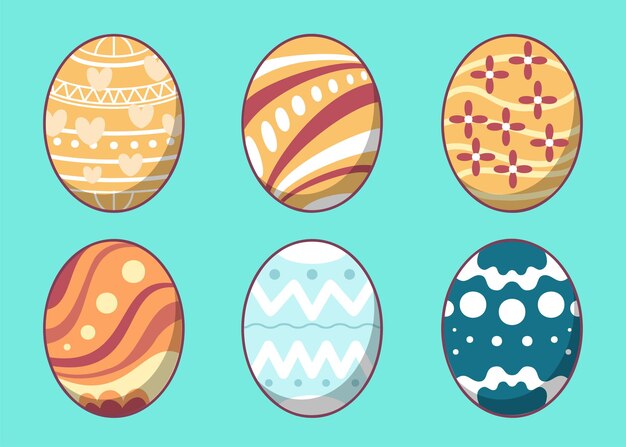 Happy easter in spring holiday Easter eggs set Decorated colorful egg Painted eggs for hunt Vector illustration