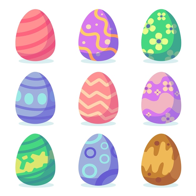 Happy easter in spring holiday easter eggs set decorated colorful egg painted eggs for hunt vector illustration