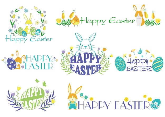 Free vector happy easter vector colorful symbol logo set isolated on a white background.