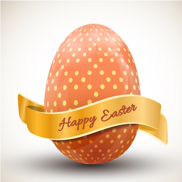 Счастливой пасхи с большим оранжевым яйцом в горошек и лентой реалистичные векторные иллюстрации
