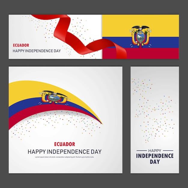 Happy ecuador independence day banner and background set