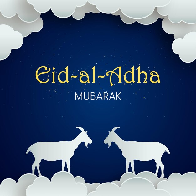 Happy Eid Al Adha Greetings Blue Grey Background Islamic Social Media Banner Free Vector