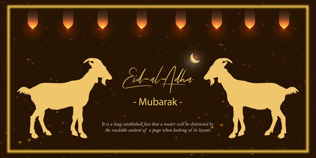 Happy Eid Al Adha Greetings Brown Golden Background Islamic Social Media Banner Free Vector