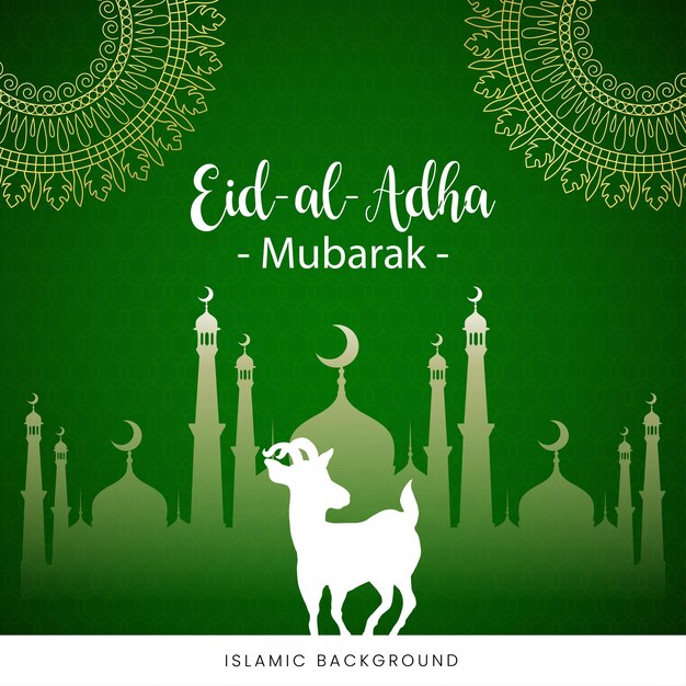 Happy Eid Al Adha Приветствия Зеленый Золотой Белый Фон Исламский Баннер Социальных Средств Бесплатные Векторные