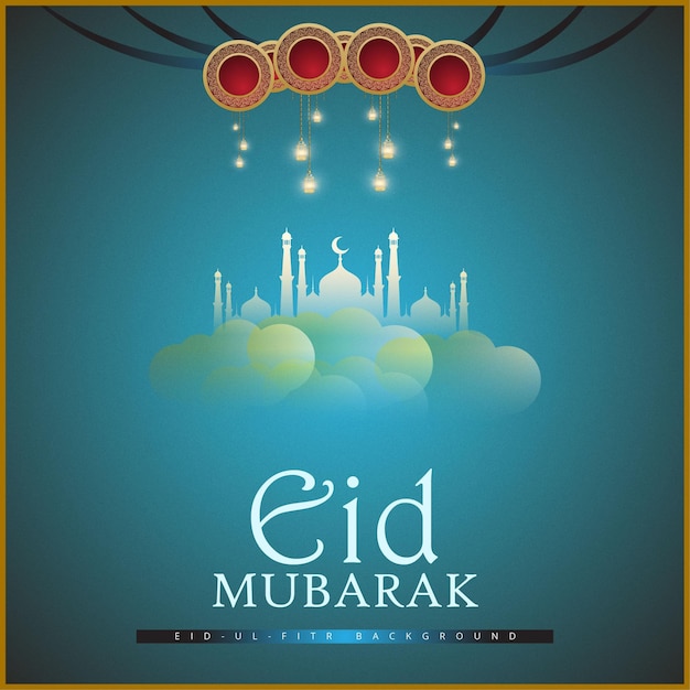 Happy Eid Greetings Blue Background Islamic Social Media Banner Free Vector