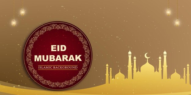 해피 eid 인사말 갈색 적갈색 배경 이슬람 소셜 미디어 배너 무료 벡터