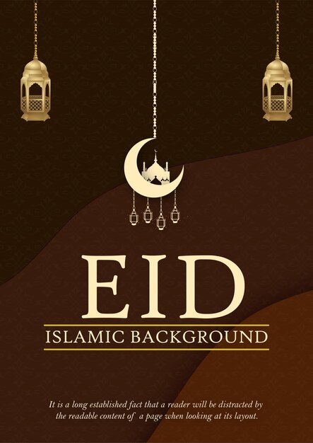 해피 Eid 인사말 갈색 흰색 배경 이슬람 소셜 미디어 배너 무료 벡터