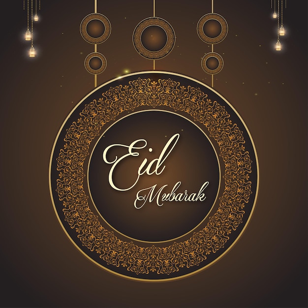 Happy eid greetings dark brown black background islamic social media banner