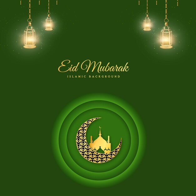 Happy Eid Greetings Forest Green Background Islamic Social Media Banner