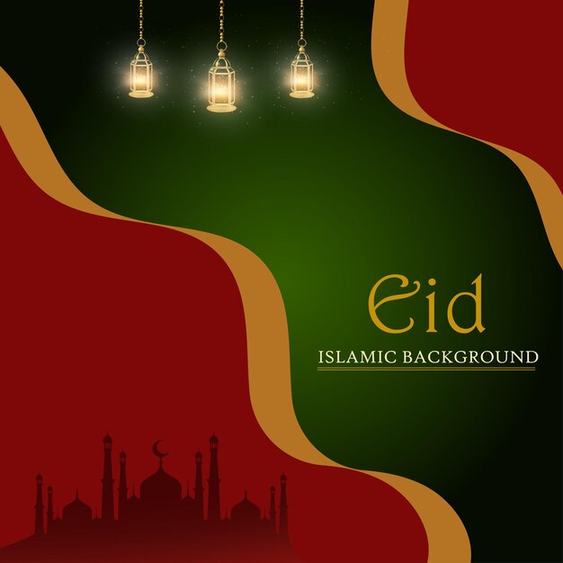 Happy Eid Greetings Green Maroon Background Islamic Social Media Banner