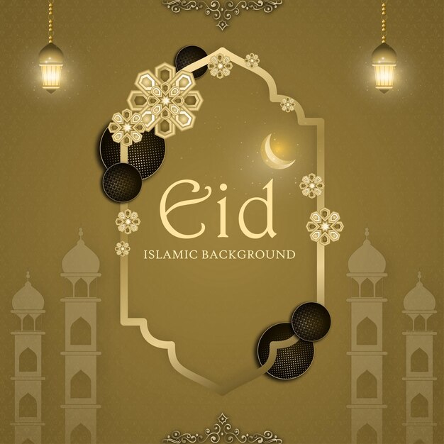 해피 Eid 인사말 밝은 갈색 배경 이슬람 소셜 미디어 배너 무료 벡터