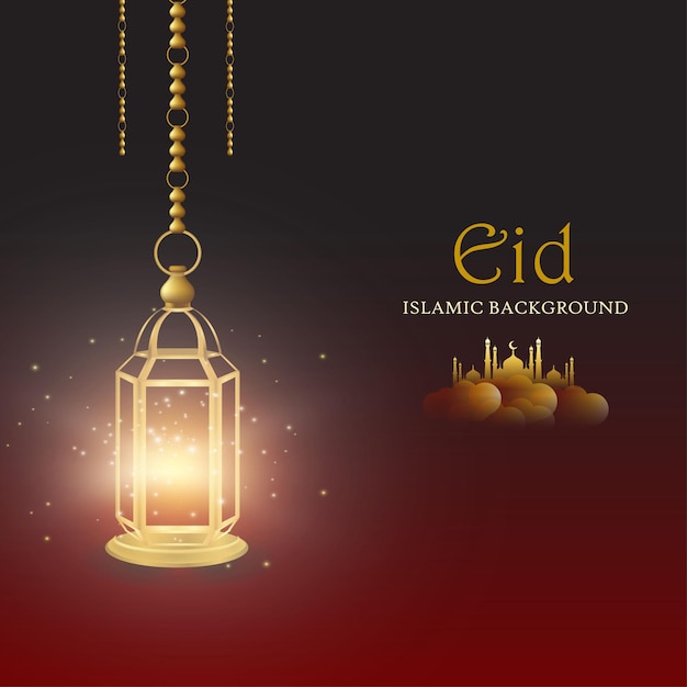 Happy Eid Приветствия Maroon Черном Фоне Баннер Исламских Социальных Средств