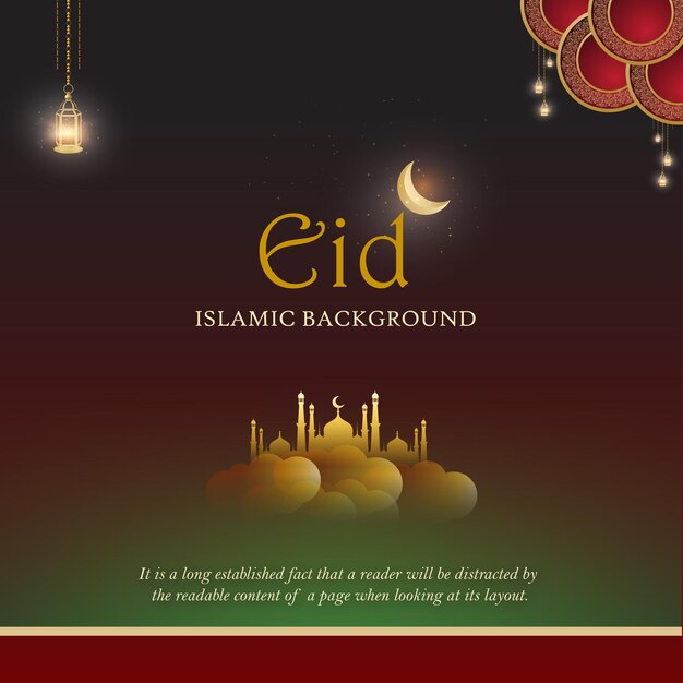 Happy Eid Greetings Maroon Green Background Islamic Social Media Banner