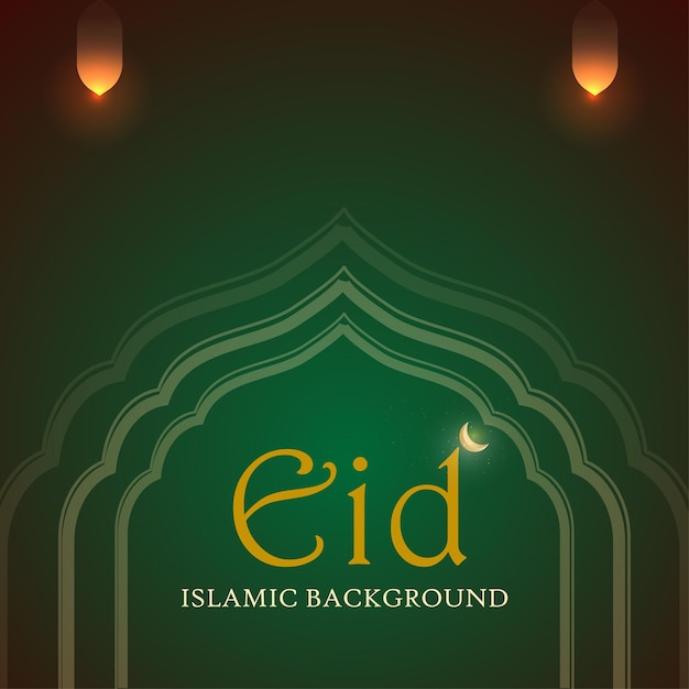 Free vector happy eid greetings pine green background islamic social media banner