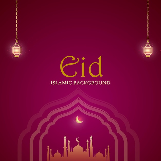 Happy eid greetings purple background islamic social media banner