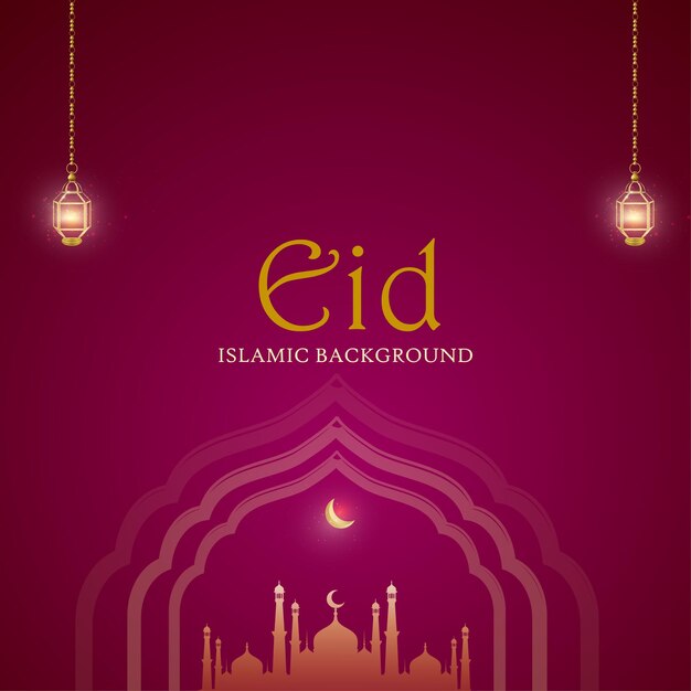 Happy Eid Приветствия Фиолетовом Фоне Баннер Исламских Социальных Средств
