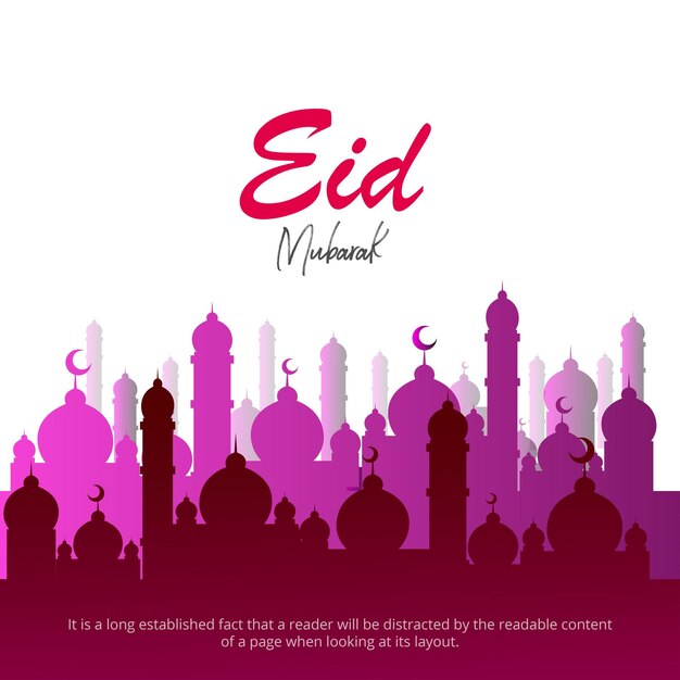 해피 Eid 인사말 흰색 보라색 배경 이슬람 소셜 미디어 배너
