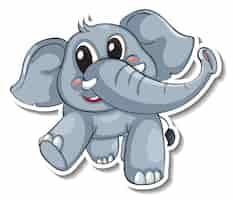 無料ベクター 幸せな象の動物の漫画のステッカー