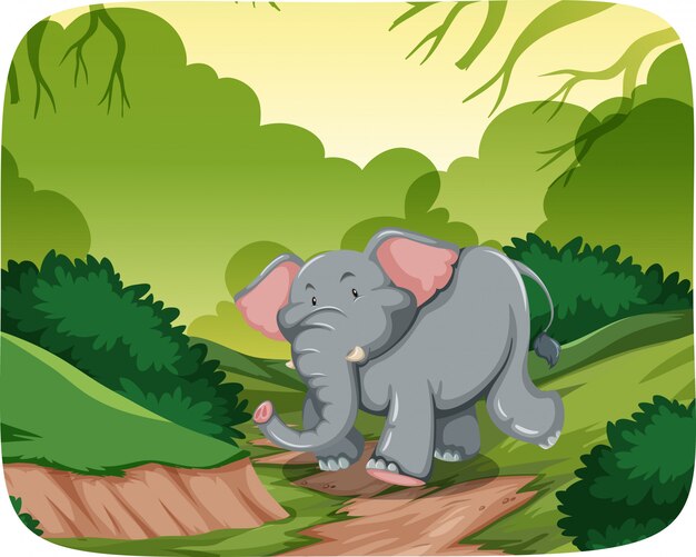 정글 장면에서 행복 한 코끼리
