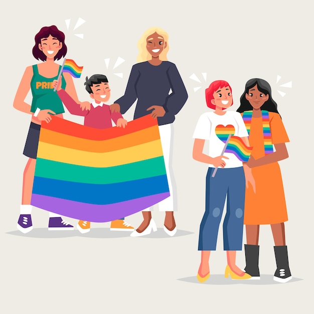 Free vector happy families celebrating pride day