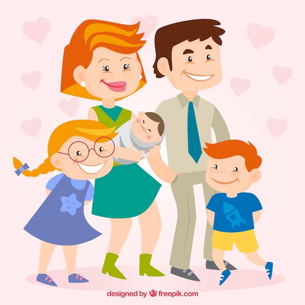 Famiglia felice in stile cartone animato