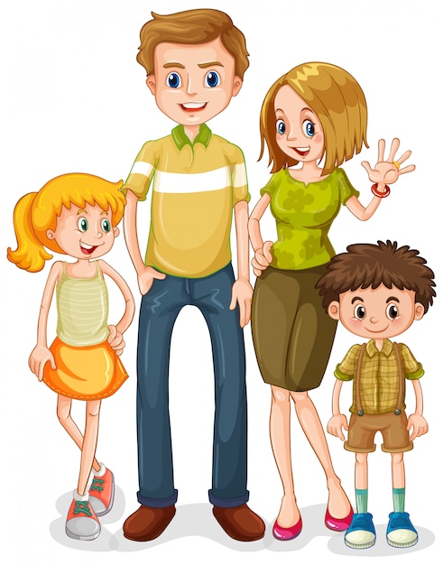 Бесплатное векторное изображение Счастливый семейный персонаж на белом фоне