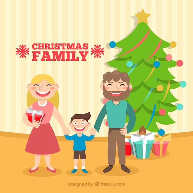 クリスマスの日の幸せな家族