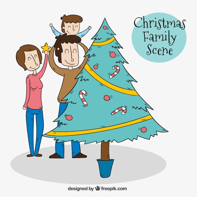 Happy family christmas scene