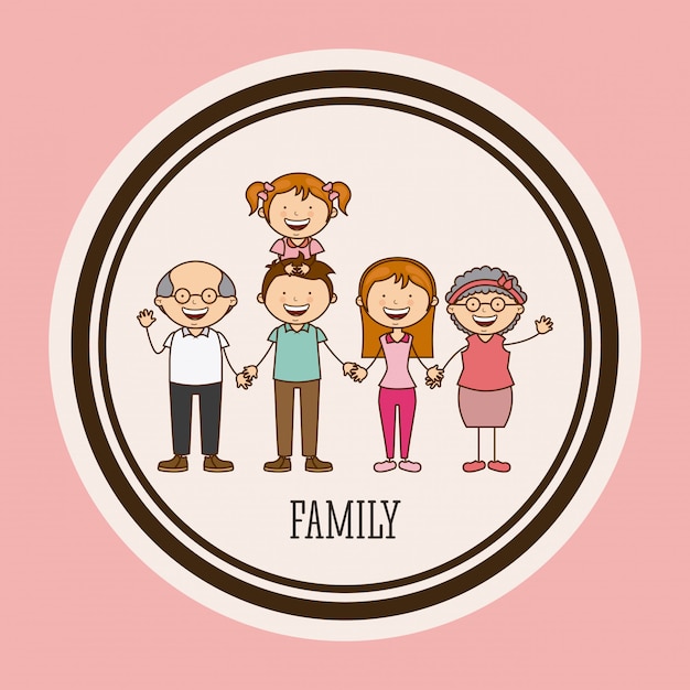 Famiglia felice in una cornice circolare