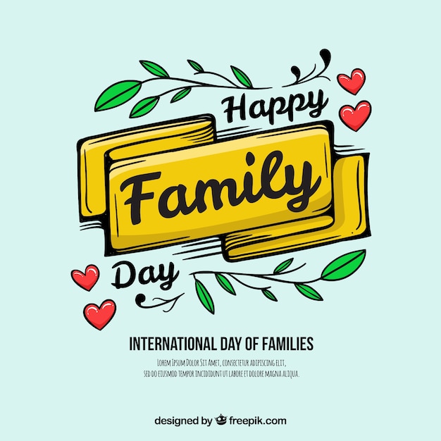 Happy family day background with ribbon and leaves