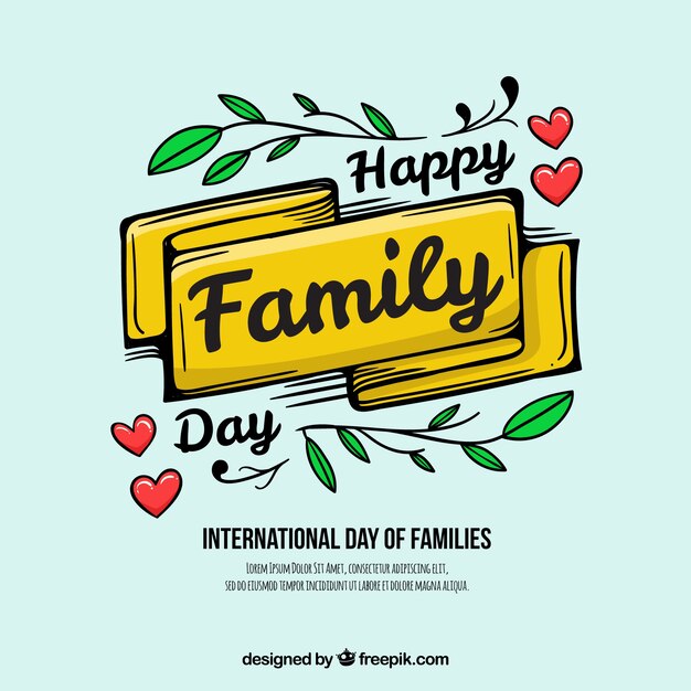 Happy family day background with ribbon and leaves