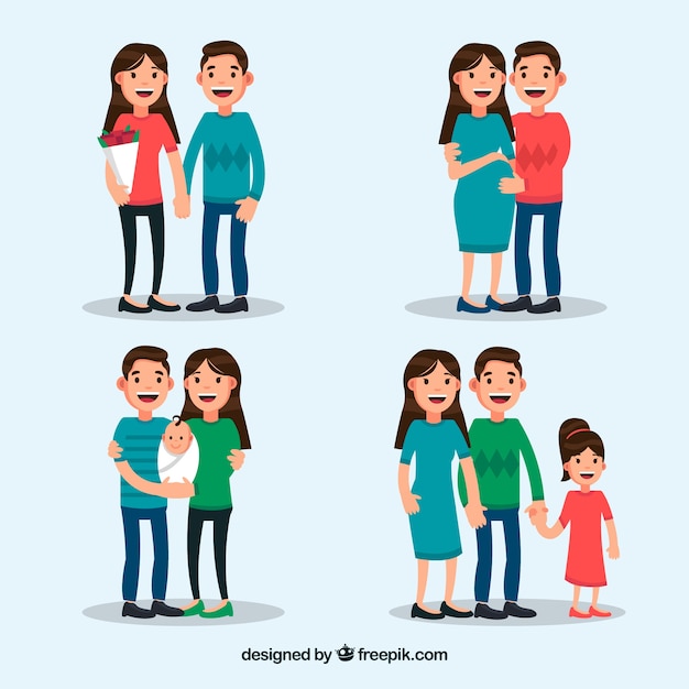 Free vector happy family in different life stages with flat design