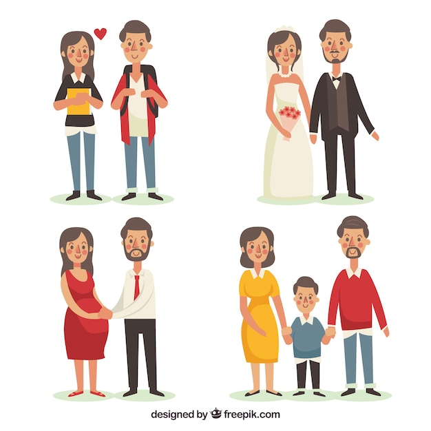 Happy family in different life stages with flat design