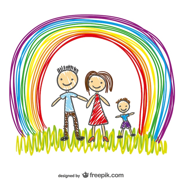 Happy family and hand painted rainbow