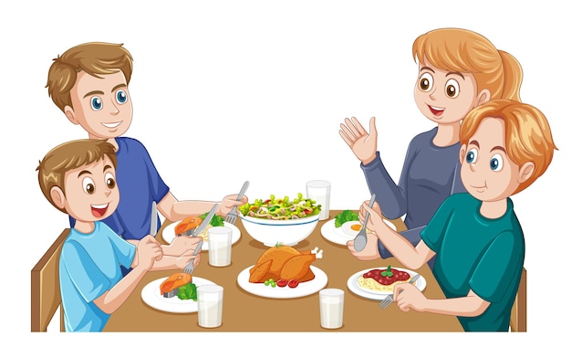 Free vector happy family having meal on the table