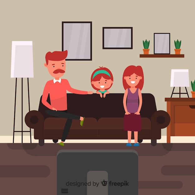 Free vector happy family at home concept