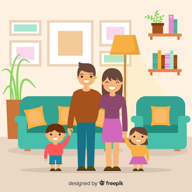 Happy family at home with flat design