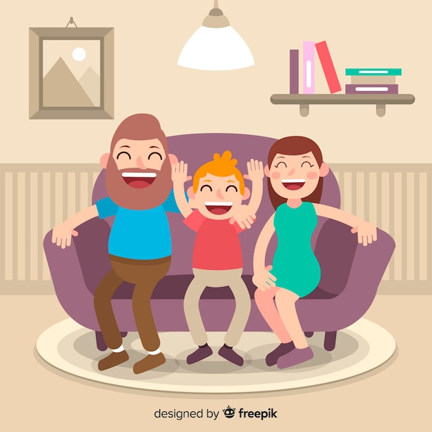 Free vector happy family at home with flat design